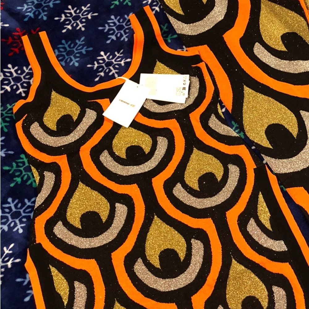 NWT H&M x Rabanne Glittery Jacquard Knit Mini Dress Orange Black Medium